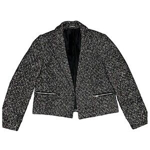 Express Wool Blend Tweed Blazer Black  Jacket With Zipper Pockets Size 14